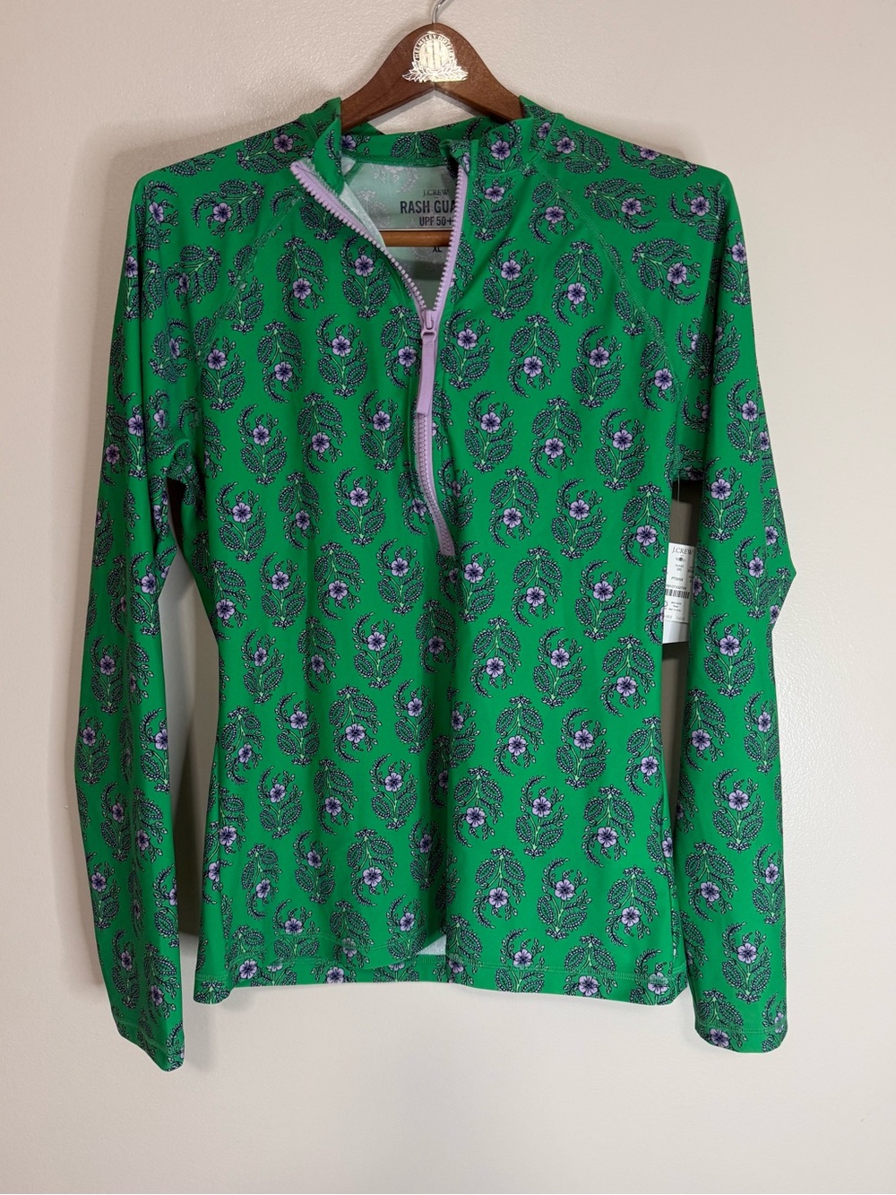 J. Crew NWT Rash Guard Half-Zip Long-Sleeve Shirt - Green Floral size XL